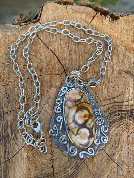Sterling Silver Rhyolite Pendant on a Argentium Chain