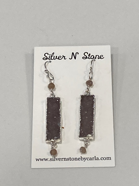 Sterling Silver Druzy Earrings w/ Chocolate Moonstone