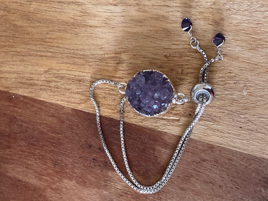 Sterling Silver & Amethyst Adjustable Bracelet with Purple Swarovski Crystals
